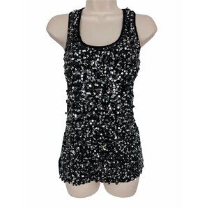 Size Small BLACK/SILVER SEQUIN FRONT‎ T-BACK TANK TOP Club Dance Dressy Holiday